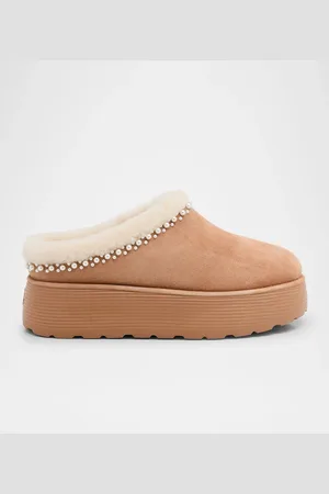 Stuart Weitzman Nellie Embellished Suede Flatform Mules