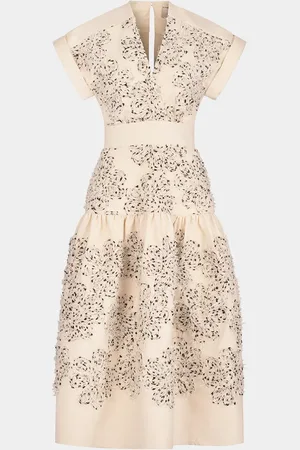 Silvia Tcherassi Metaponto Floral Embroidered Drop-Waist Midi Dress