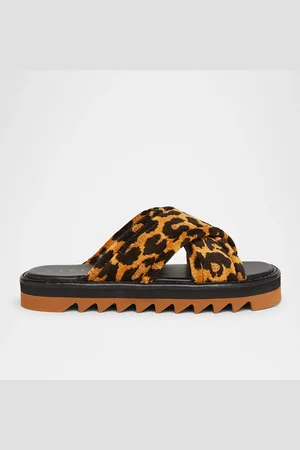 Stella McCartney Sneak-Elyse Crisscross Leopard Towelling Sandals
