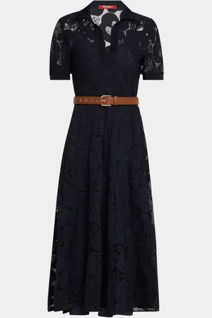 Max Mara Lambro Belted Floral Lace Midi Dress