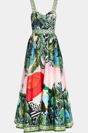 ALICE+OLIVIA Fia Structured Bustier Fit-and-Flare Midi Dress