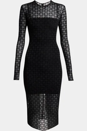 Givenchy Long Sleeve Tulle Monogram Midi Dress