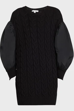 Max Mara Ancella Silk Puff-Sleeve Cable Knit Tunic Sweater