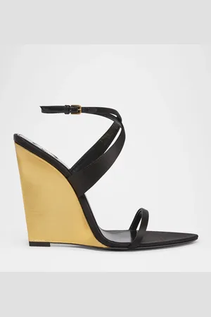 Saint Laurent Salome Satin Strappy Wedge Sandals