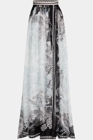 Elie saab Printed Chiffon Thigh-Slit Maxi Skirt