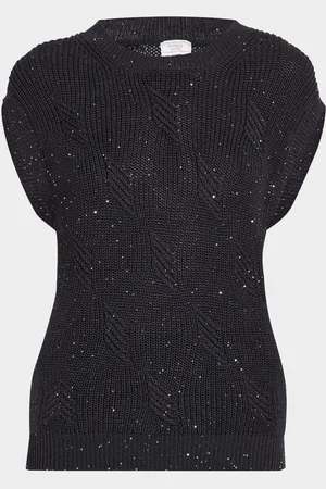 PESERICO SIGN Cap-Sleeve Ribbed Sequin Sweater