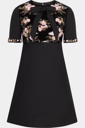 VALENTINO GARAVANI Floral Sequined Bow-Neck Mini Dress