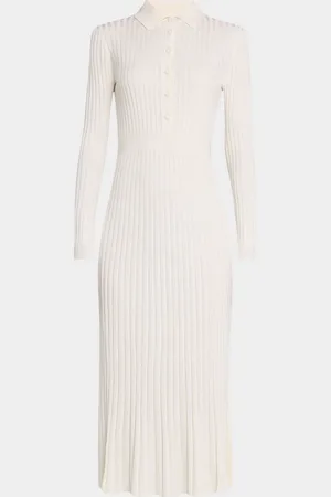 GABRIELA HEARST Ardor Long-Sleeve Rib-Knit Midi Polo Dress