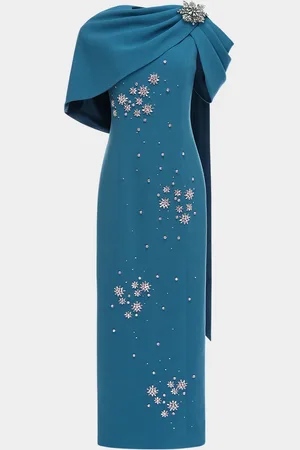 HUISHAN ZHANG Isolde Crystal Draped Cape Column Gown