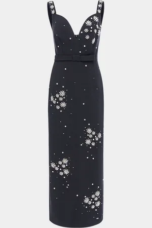 HUISHAN ZHANG Brandy Crystal Bow Sweetheart-Neck Sleeveless Column Gown