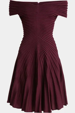 Alaïa Off-Shoulder Sculpting Line Flared Wool Mini Dress