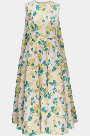 HUISHAN ZHANG Renee Metallic Floral Jacquard Cape Midi Dress