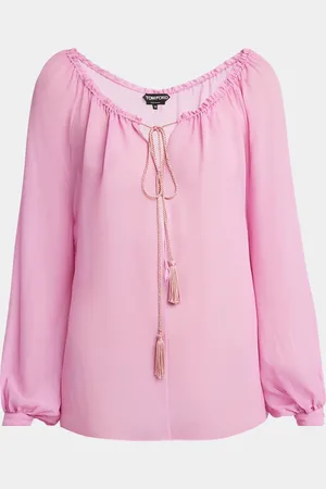 Tom Ford Long-Sleeve Drawstring Silk Georgette Blouse