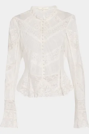 LOVESHACKFANCY Beline Embroidered Button-Front Top