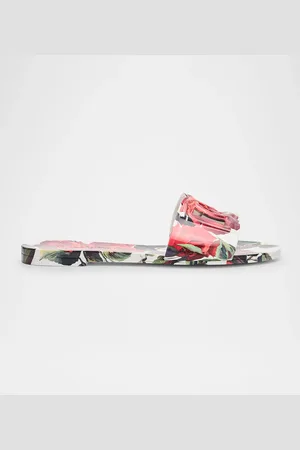 Dolce & Gabbana Bianca Floral Rubber DG Flat Sandals