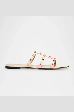 VALENTINO GARAVANI Rockstud Caged Leather Flat Sandals