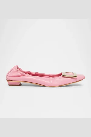Roger Vivier Belle Pointed Ruched Leather Ballerina Flats