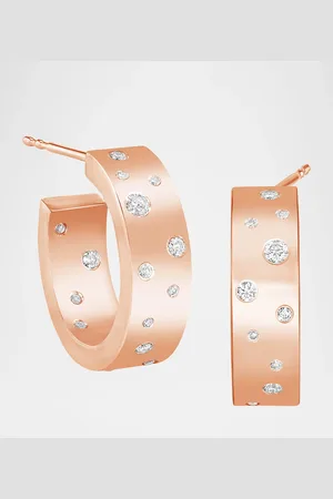 64 Facets 18K Rose Gold Stardust Hoop Earrings, 0.32tcw