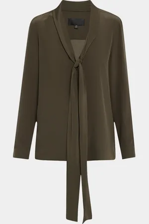 NILI LOTAN Angelique Long Tie-Neck Silk Blouse