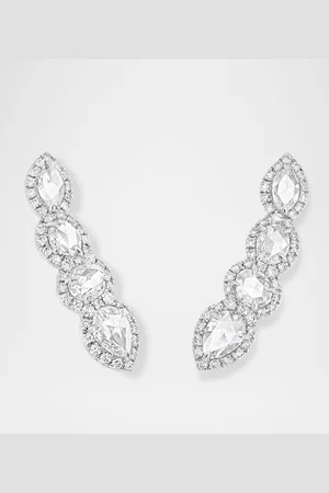 64 Facets 18K White Gold Scallop Crawler Earrings, 1.20tcw