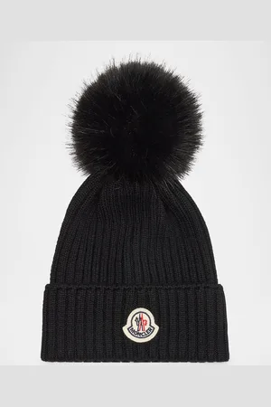 Moncler Ribbed Wool Beanie W/ Faux Fur Pom, Size S-L