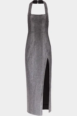 AREA Crystal Embellished Halter Slit Gown