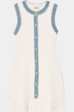 Sandro Acapulco Knit Denim-Trim Mini Dress