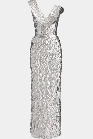 MATICEVSKI Requiem Strapless Ruffle Metallic Midi Dress