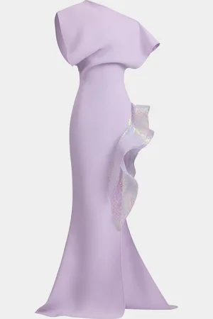 MATICEVSKI Wishing Sequined-Ruffle Slit One-Shoulder Gown