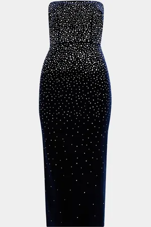 ALEX PERRY Strapless Crystal Velvet Midi Dress