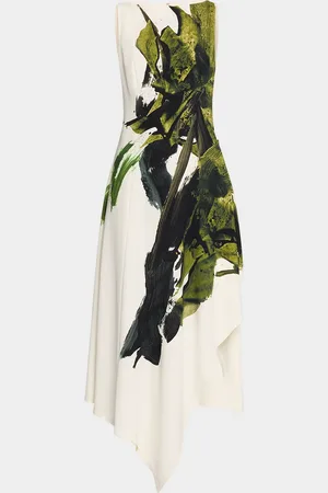 Jason Wu Brushstroke Boatneck Fit-Flare Crepe Dress