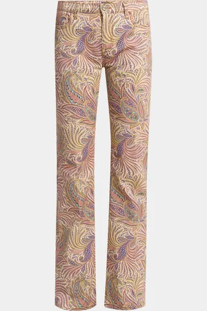 Etro Foliage Neutral Romantic Stretch Denim Flare Trousers
