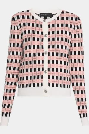 ELIE TAHARI The Loxley Button-Down Check Knit Cardigan