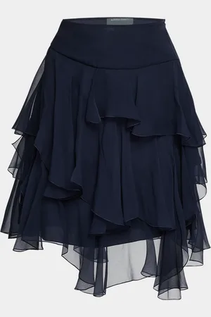 Alberta Ferretti Asymmetric Tiered Silk Ruffle Mini Skirt