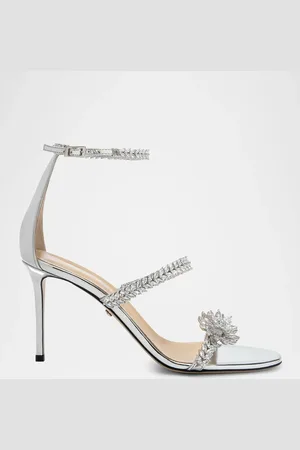 Mach & Mach Lotus Crystal Metallic Ankle-Strap Sandals