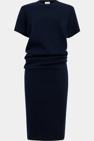 Khaite Callas Draped Short-Sleeve Midi Dress