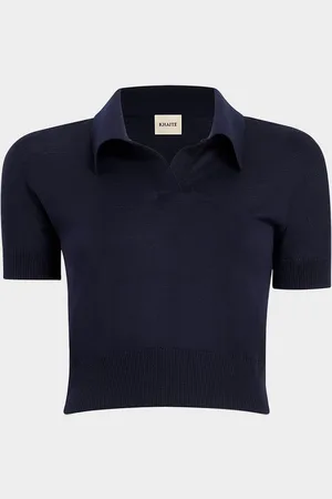 Khaite Morgane Short-Sleeve Crop Polo Top