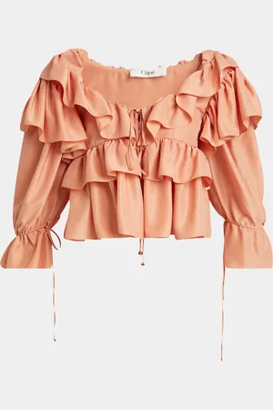 Chloé Ruffle Silk Peasant Top