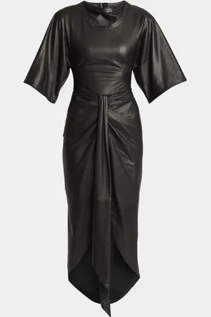 Balmain Knotted Leather Short-Sleeve Midi Dress