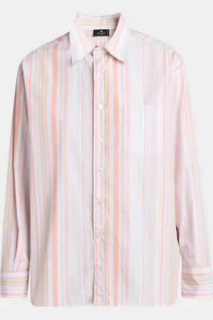 Etro Silk Foulard-Panel Stripe Cotton Poplin Tunic Shirt