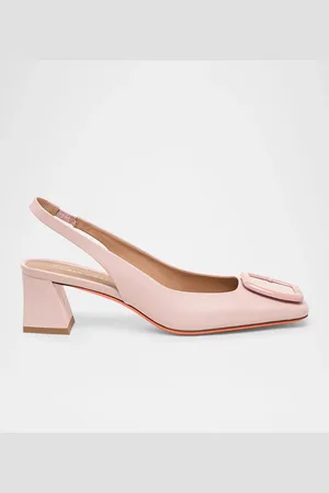 santoni Lemon Leather Buckle Slingback Pumps