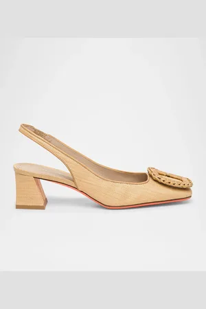 santoni Lemon Raffia Buckle Slingback Pumps