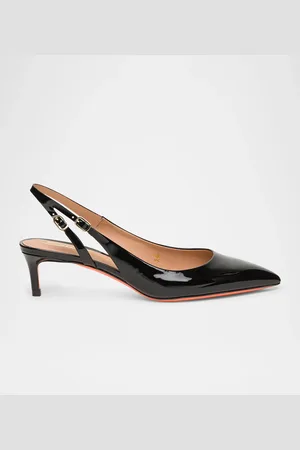 santoni Audrey Patent Kitten Slingback Pumps