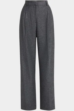 Argent Pleated Wide-Leg Textured Wool Trousers