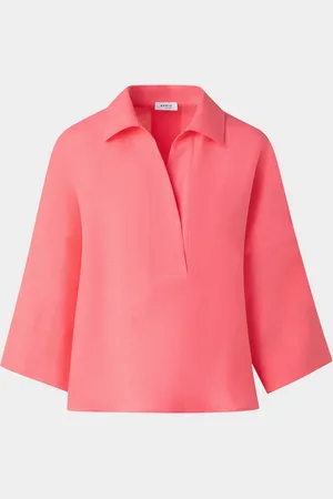 AKRIS Kimono-Sleeve Linen Collared Blouse