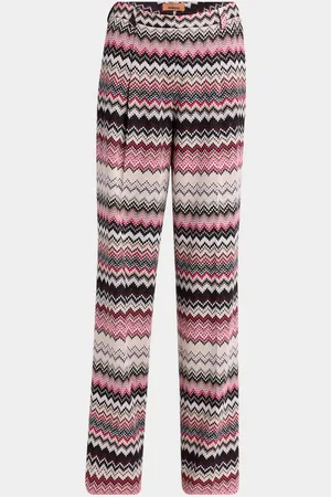 Missoni Metallic Chevron Pleated Straight-Leg Trousers