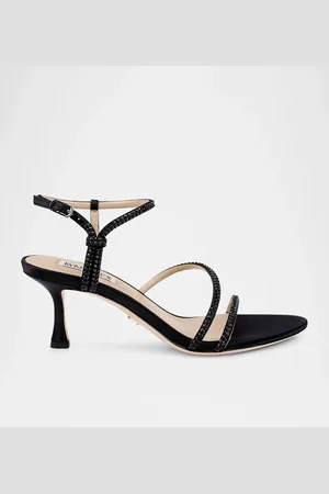 Badgley Mischka Julianna Silk Crystal Strappy Kitten-Heel Sandals