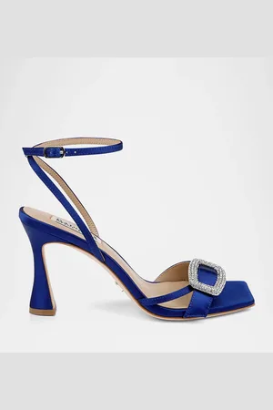 Badgley Mischka Judith Crystal Buckle Silk Ankle-Strap Sandals
