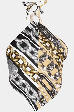 AREA Chain-Print Crystal-Link Handkerchief Top