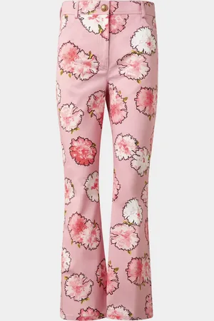 AKRIS Cali Carnation-Print Stretch Denim Kickflare Pants
